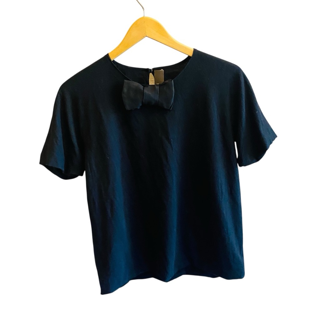 LANVIN Hiver 2006 Merino Wool Bow Top Silk Lined Size 40 EUR Black